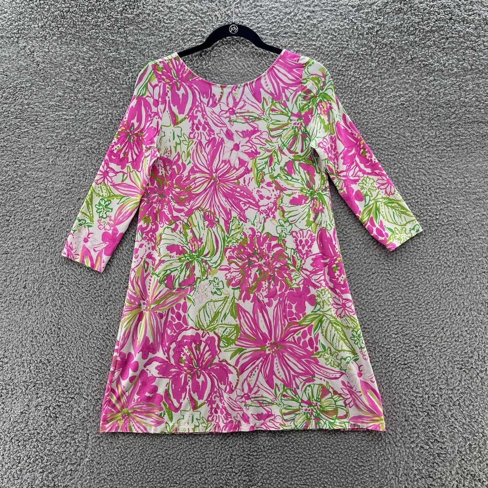 Lilly Pulitzer Dress Small Pink Green Floral Ophelia Swing Lattice Strap Back
